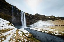 Seljalandsfoss waterfall in Icelandic winter