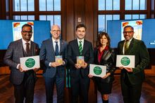 From L-R: Vijay Iyer, Chief Communications Officer, Cranbrook Educational Community; Claude Molinari, President and CEO, Visit Detroit; Philippe Orain, Editoral and Contents Global Director, Michelin Travel Guides; Patricia Mooradian, President & CEO, The