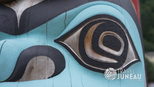 One of the 12 kootéeyaa (totems) that line the seawalk in Juneau. Four more are being carved and it is anticipated that there will eventually be 30 kootéeyaa.