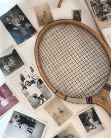 Vintage photos and tennis racquet 