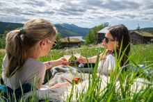 Two people enjoying a picnic outdoors