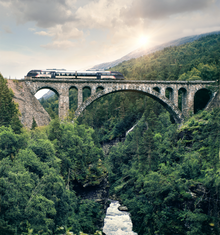 Train on Kylling Bridge in Rauma, Norway