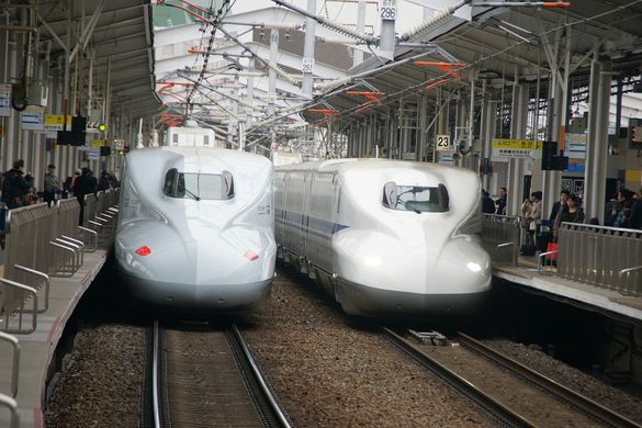 Two Shinkansen Bullet Trains, Japan