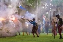 Drake's Raid reenactment demonstrate's the attack by Corsair Sir Francis Drake during his 1586 raid on the St. Augusitne Spanish settlement 