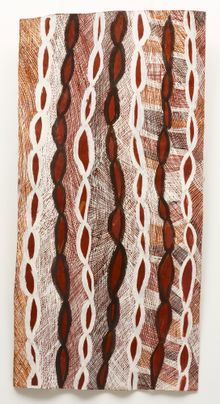 Barrupu Yunupiŋu 'Gurtha' 2009, natural pigments on bark, 156 x 76 cm, Art Gallery of New South Wales, Sydney, purchased with funds provided by the Patrick White Bequest 2010 