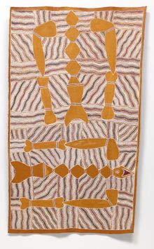 Ḏula Ŋurruwutthun 'Untitled' 2001, natural pigments on bark, 181 x 105 cm, Art Gallery of New South Wales, Sydney, purchased 2001 