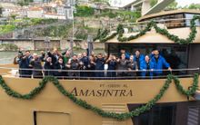 The crew aboard the AmaSintra on christening day