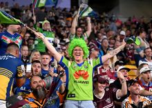 Canberra Raiders fan celebrating at NRL Magic Round.