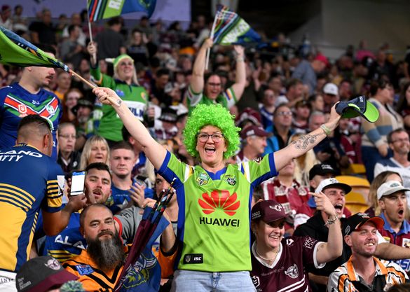 Canberra Raiders fan celebrating at NRL Magic Round. Canberra Raiders fan celebrating at NRL Magic Round.