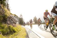 Cyclists riding at the Arlberg Giro.