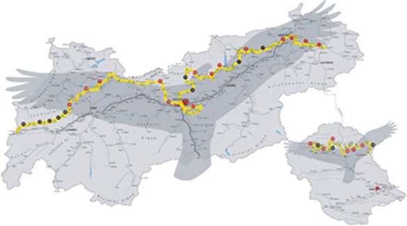 The route of the Eagle Walk is the silhouette of an eagle with outstretched wings The route of the Eagle Walk is the silhouette of an eagle with outstretched wings