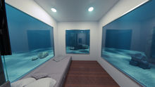 Inside view of engineered 5'x5' windows for 270 degrees of panoramic underwater visibility.