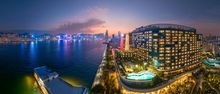 Over 60 percent of the hotel’s 546 guestrooms feature panoramic views of Victoria Harbour and the Hong Kong Island Skyline