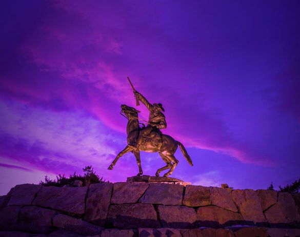 The Scout is a massive sculpture of Buffalo Bill Cody on his steed situated just outside the Buffalo Bill Center of the West. The Scout is a massive sculpture of Buffalo Bill Cody on his steed situated just outside the Buffalo Bill Center of the West.