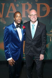 (from left): Overall Service Champion Aaron Parrott, Tour Guide, Motown Museum (Overall Service Champion) and Claude Molinari, President & CEO, Visit Detroit