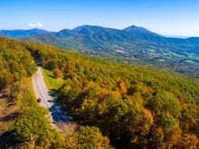 Aerial view of the Blue Ridge Parkway in Roanoke, Virginia during fall.