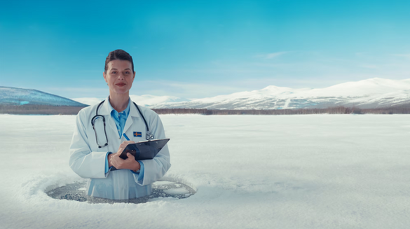 Un femme médecin dans un bain de glace