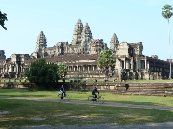 Cyclists at Angkor Wat, Cambodia