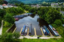 Narrowboats moored in Llangollen Basin, North Wales
