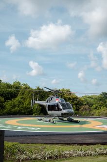 Helicopter Landing at Raffles Bali Heliport