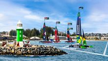 Superimposed image of the SailGP Fleet on Bathers Beach, Fremantle