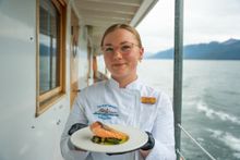 Salmon is typically the first meal of the cruise.