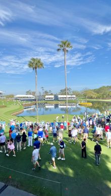 Golf's greatest professionals tee off at the world-famous 17th Island hole during play at The PLAYERS Championship at TPC Sawgrass in Ponte Vedra, Florida. 