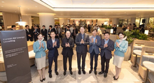 Second from left, Oh Yeol Hwang, General Manager and Head of Airport Service Team at Los Angeles International Airport of Korean Air; David Pacey, Executive Vice President and Chief of In-flight Service and Lounges at Korean Air; Walter Cho, Chairman and 