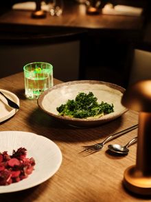 Vivid Entree - Roasted Celeriac, Miso, Kale, Apple