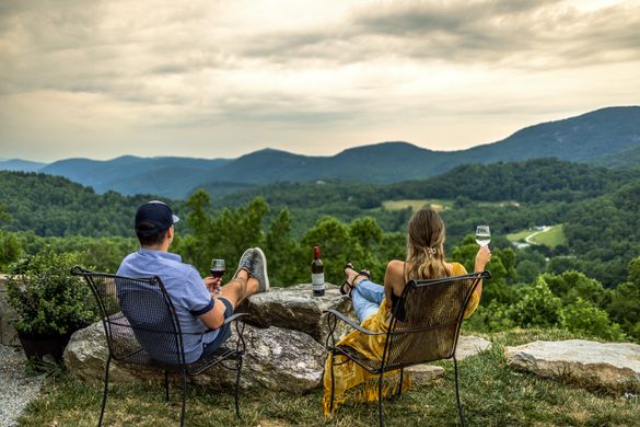 Sunset view at Point Lookout Vineyards in Hendersonville, NC
