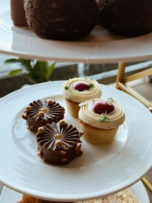 Tim Tam Afternoon Tea Sweets - Raspberry Coconut Friand & Flourless Chocolate Cake