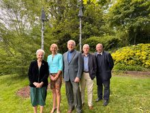 Pictured: Cllr Cynthia Palmer, Cllr Beverley Nielsen, Cllr John Gallagher, Peter Smith, and Cllr John Raine next to the statues in Priory Park.