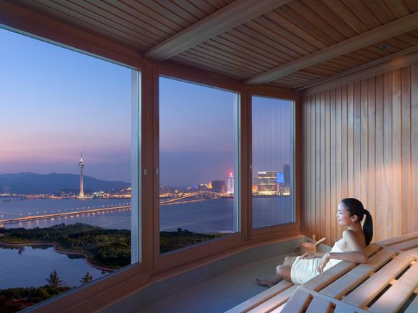 The VIP sauna offers a spectacular panoramic view of the Macau Peninsula.