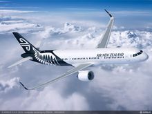 Caption: Image of Airbus A321neo in Air New Zealand livery