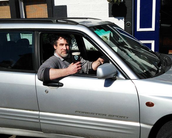 Jim Anderson enjoying a pint at the wheel