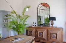 The art deco console in the dining room