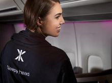 Virgin Atlantic Onsie modelled by Amber Le Bon for Virgin Atlantic
