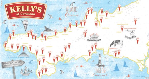 Illustrated Kelly's Of Cornwall Ice Cream Parlour Map
