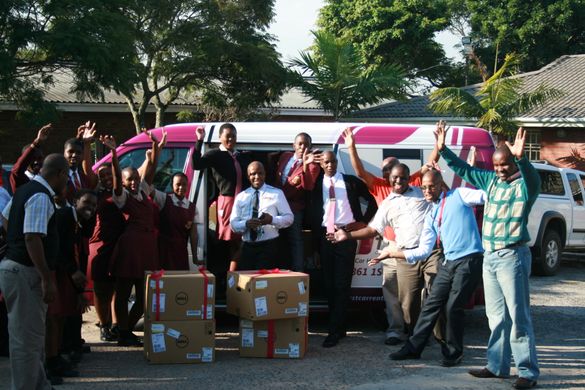 Learners celebrate with the arrival of their new PCs