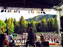 The view from the 'Performance in the Park' stage, Sarah Harmer's drummer performs.