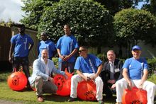 Derek Taylor and Steve Reed amongst Bounce Back members in blue