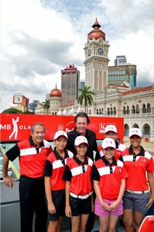 Phil Mickelson visiting Kuala Lumpur with juniors from the CIMB Development Programme and CIMB chairman Tan Sri Md Nor Yusof dur