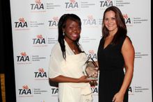 Employee Excellence in Service photo from left to right 'Atura Blacktown's Michelle Paul accepts the award from Bridget Dodd fro