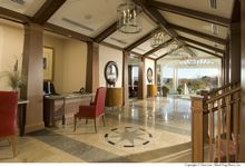 The lobby at Inn by the Sea opens to views of the Atlantic