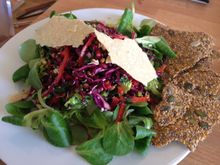 Tricolour Salad with Pine Nut Parmesan & Italian Seed Crackers