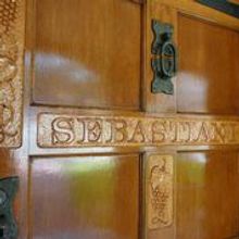 The front door of Casa Sebastiani, the historic home of the famed Sebastiani wine family, in Sonoma, California.