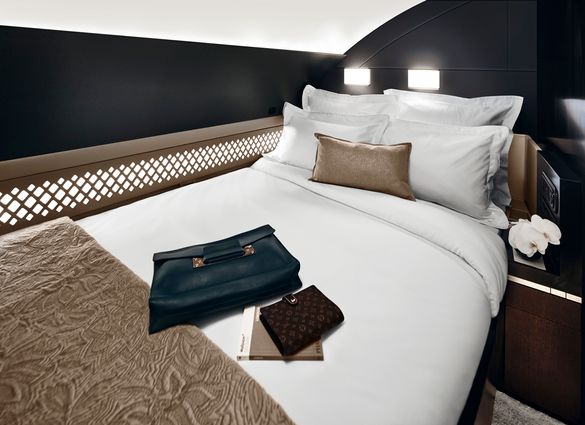 The bedroom in The Residence by Etihad, one of this exclusive cabin's three luxuriously appointed rooms