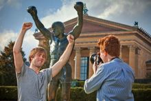 Located at the bottom of the Philadelphia Museum of Art steps—triumphantly scaled by fictional character Rocky Balboa—is a life-
