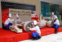 Patrick Fiat, General Manager, and Darren Ong, Executive Chef, giving the thumbs up, Royal Plaza on Scotts