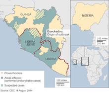 This map from the Centre for Disease Control shows the extent of the current Ebola outbreak. 